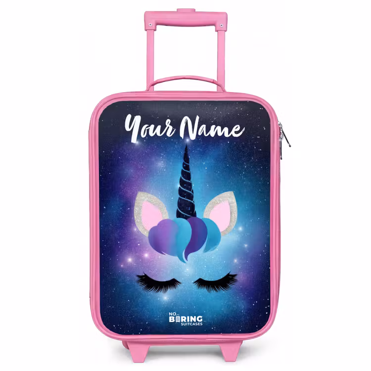 Children's suitcase with name - Pink - Unicorn - Stars - Blue — 1