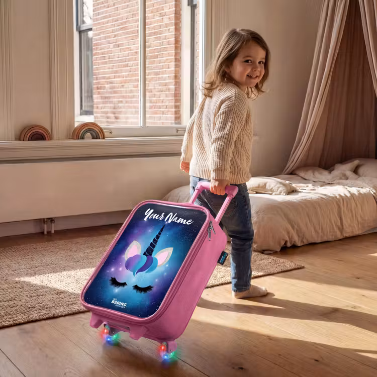 Children's suitcase with name - Pink - Unicorn - Stars - Blue — 2