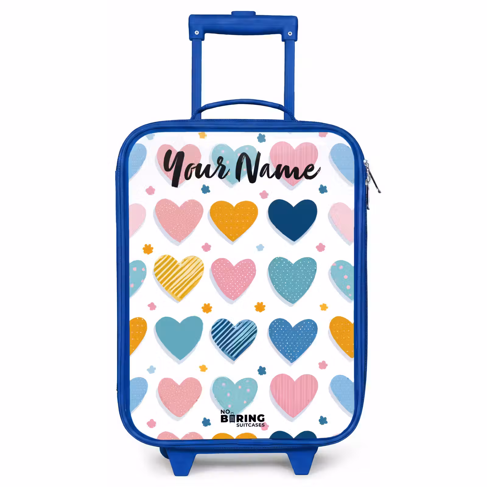 Children's suitcase with name - Blue - Hearts - Pastel - Pattern — 1