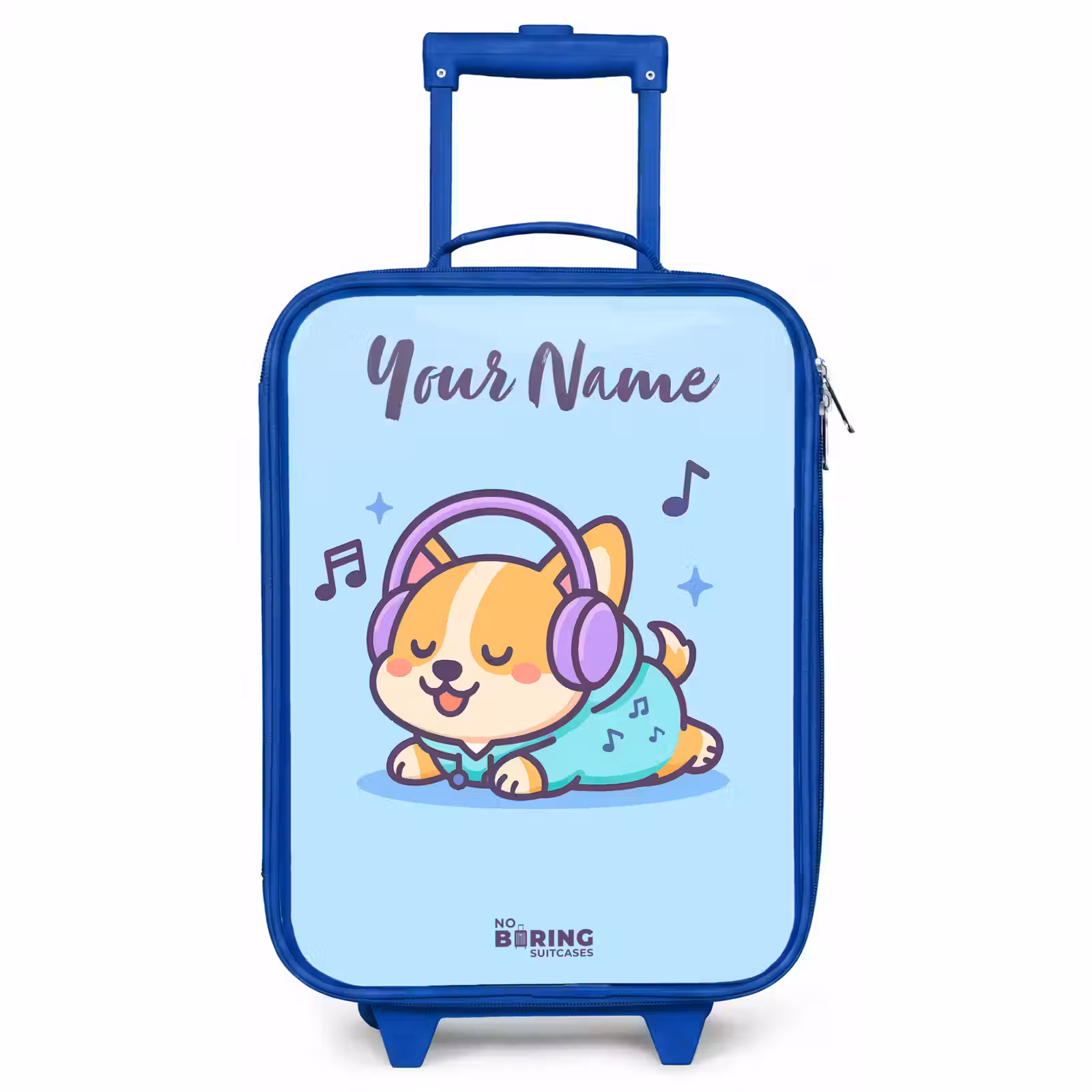 Children's suitcase with name - Blue - Kawai - Dog - Music — 1