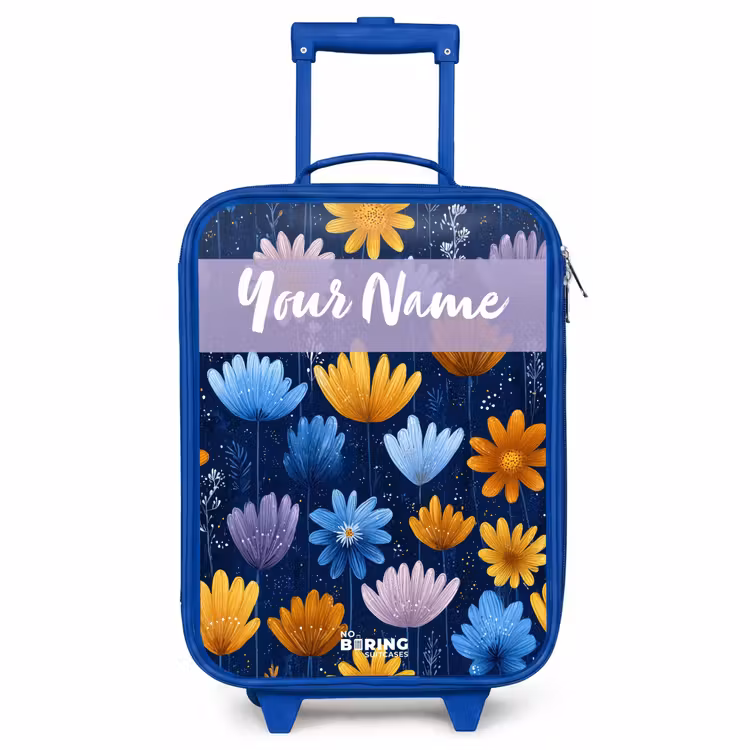 Children's suitcase with name - Blue - Flowers - Pattern - Blue — 1
