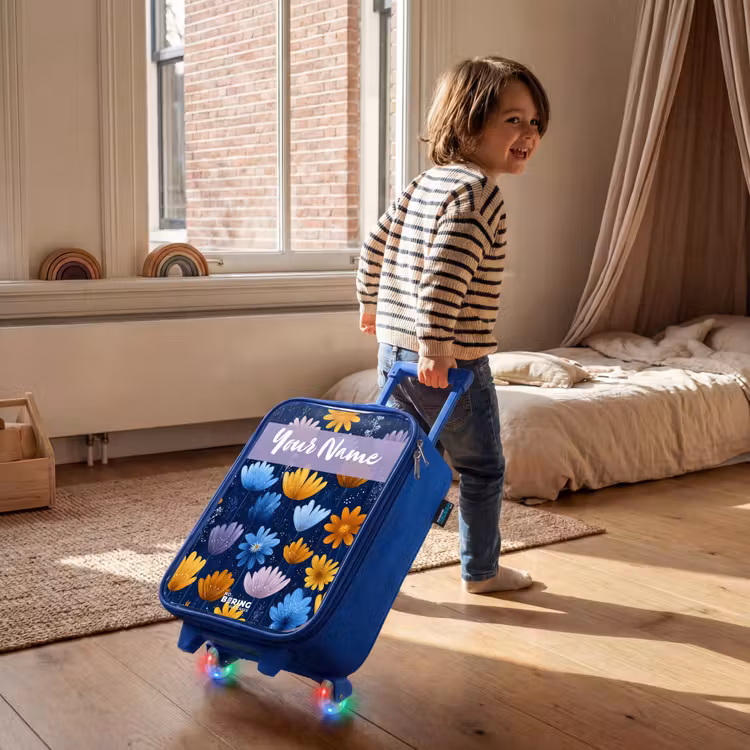 Children's suitcase with name - Blue - Flowers - Pattern - Blue — 2
