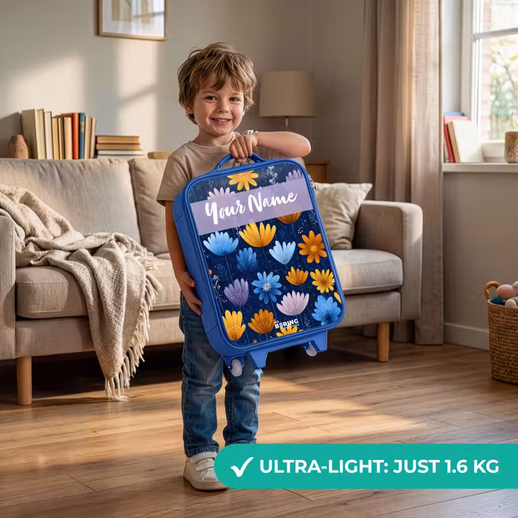 Children's suitcase with name - Blue - Flowers - Pattern - Blue — 3