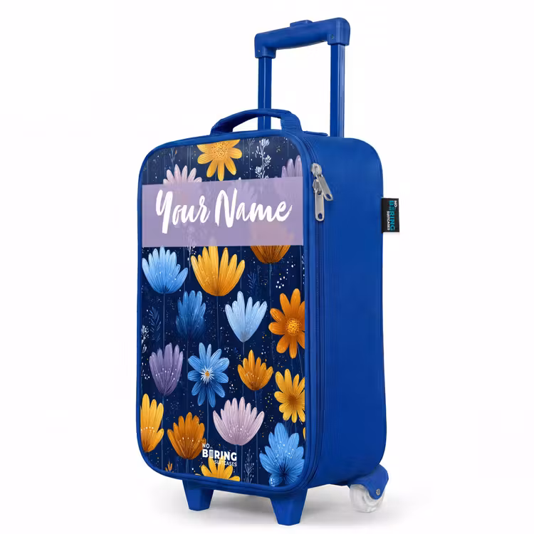 Children's suitcase with name - Blue - Flowers - Pattern - Blue — 5