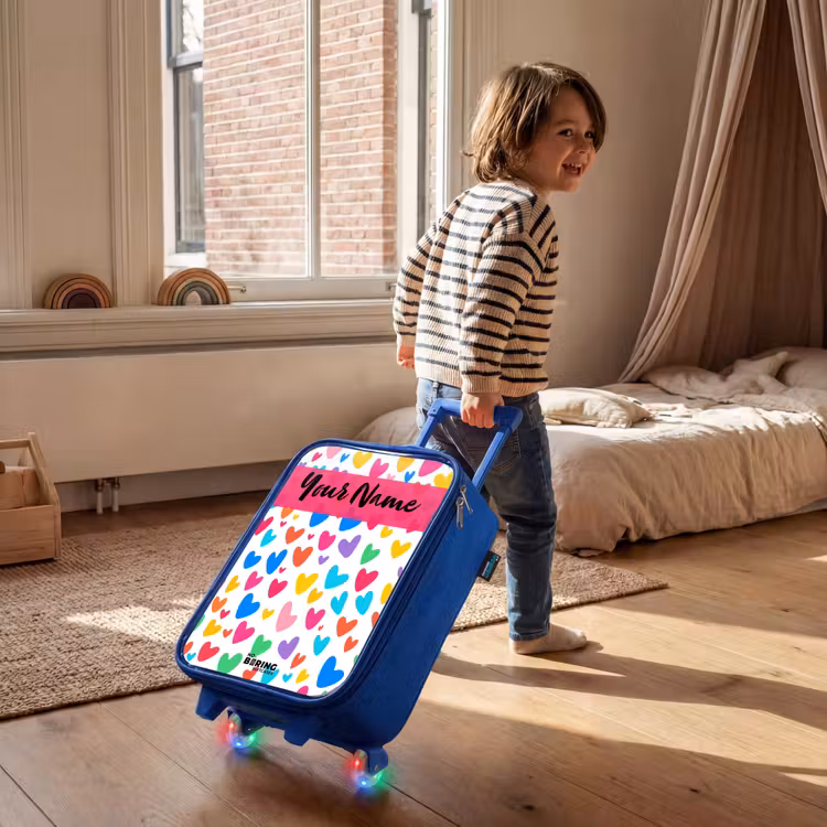 Children's suitcase with name - Blue - Hearts - Colorful - Pattern — 2