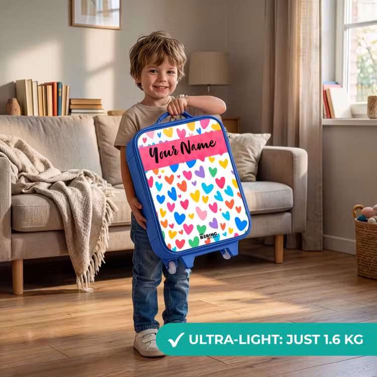 Children's suitcase with name - Blue - Hearts - Colorful - Pattern — 3