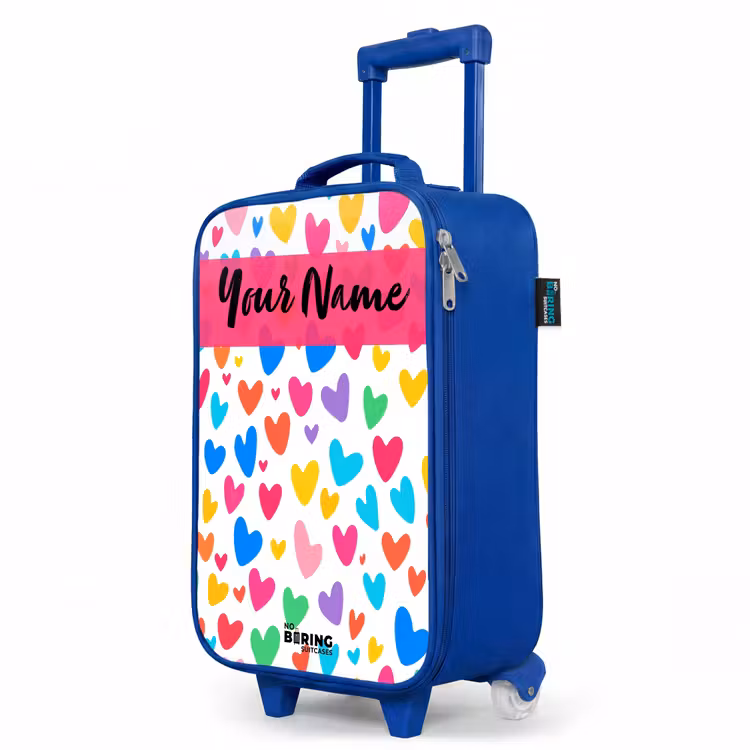Children's suitcase with name - Blue - Hearts - Colorful - Pattern — 5