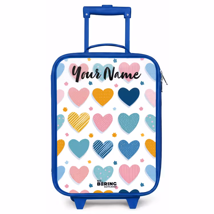 Children's suitcase with name - Blue - Hearts - Pastel - Pattern — 1