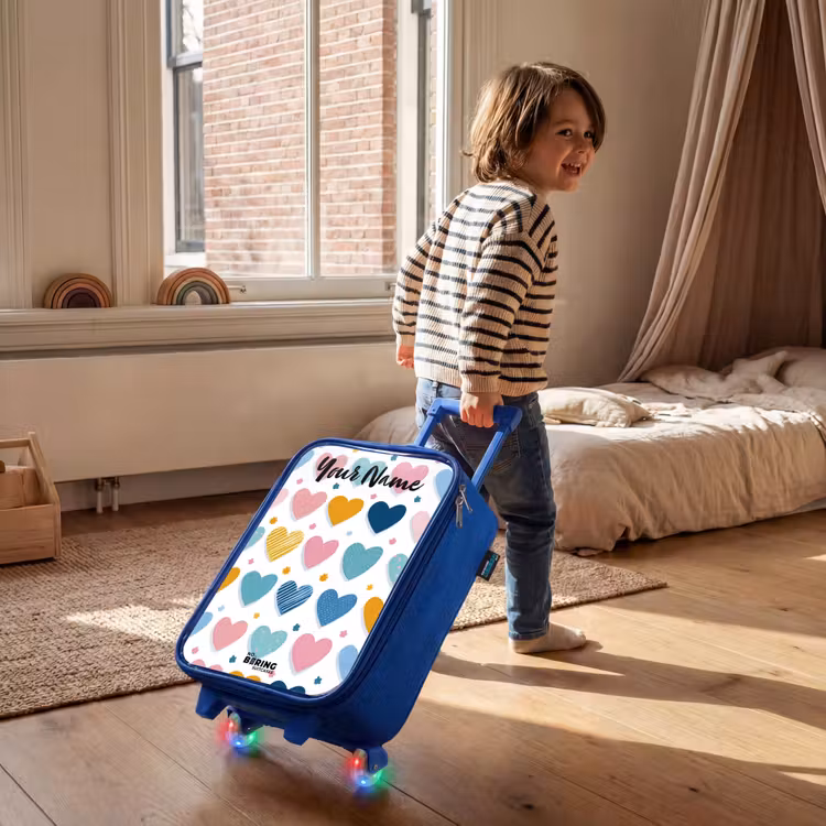 Children's suitcase with name - Blue - Hearts - Pastel - Pattern — 2