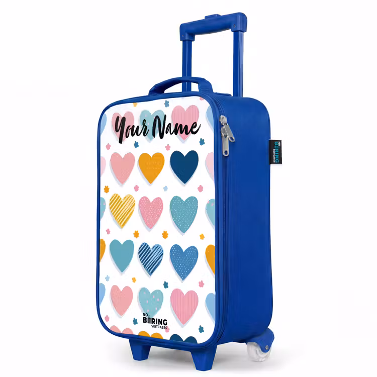 Children's suitcase with name - Blue - Hearts - Pastel - Pattern — 5