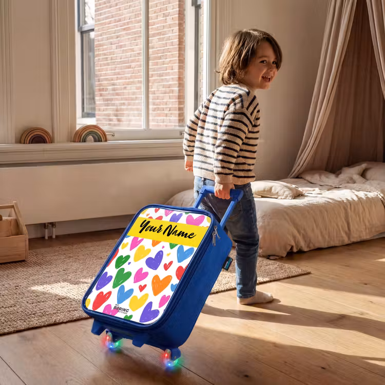 Children's suitcase with name - Blue - Hearts - Pattern - Colorful — 2
