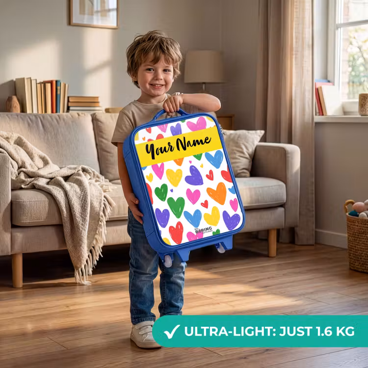 Children's suitcase with name - Blue - Hearts - Pattern - Colorful — 3