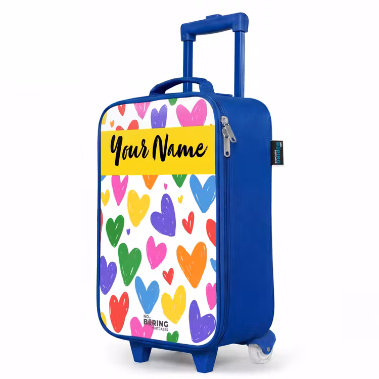 Children's suitcase with name - Blue - Hearts - Pattern - Colorful — 5