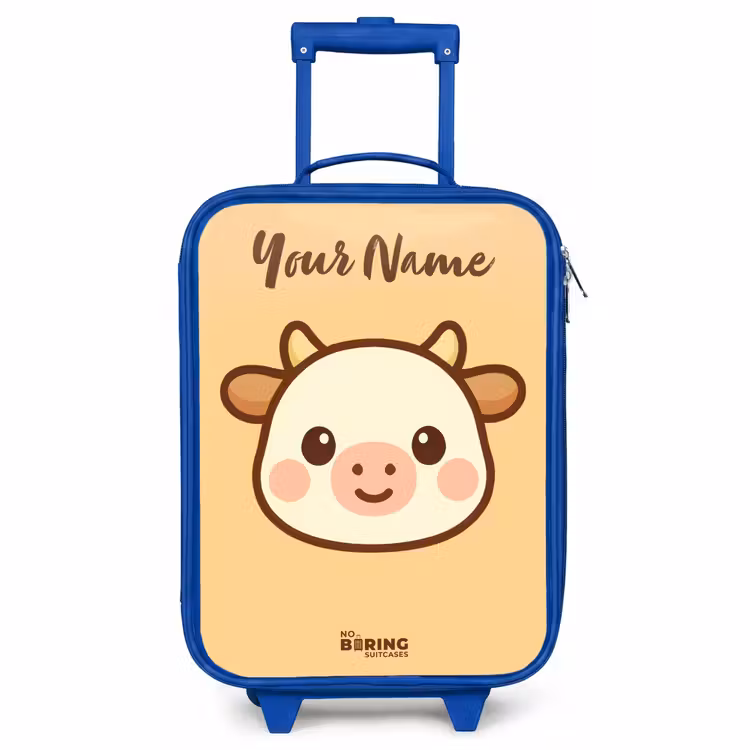 Children's suitcase with name - Blue - Kawai - Cow - Brown — 1