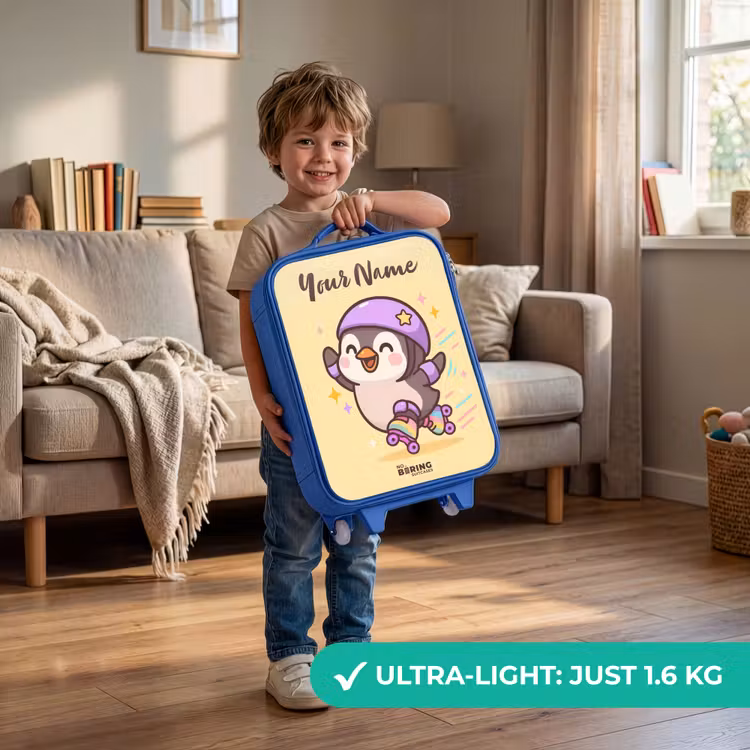 Children's suitcase with name - Blue - Kawai - Penguin - Roller skates — 3