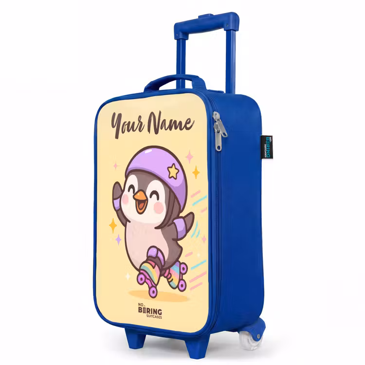 Children's suitcase with name - Blue - Kawai - Penguin - Roller skates — 5