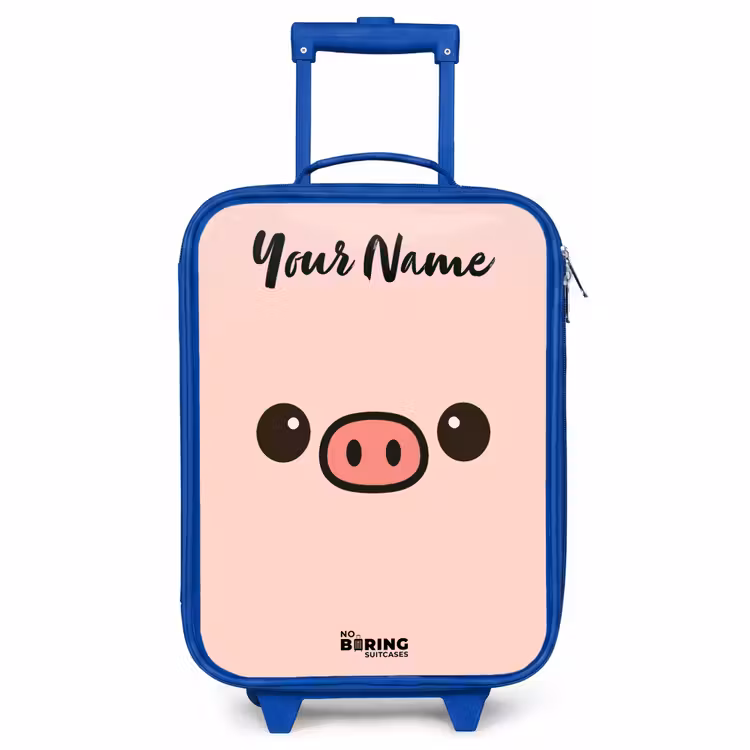 Children's suitcase with name - Blue - Kawai - Pig - Pink — 1