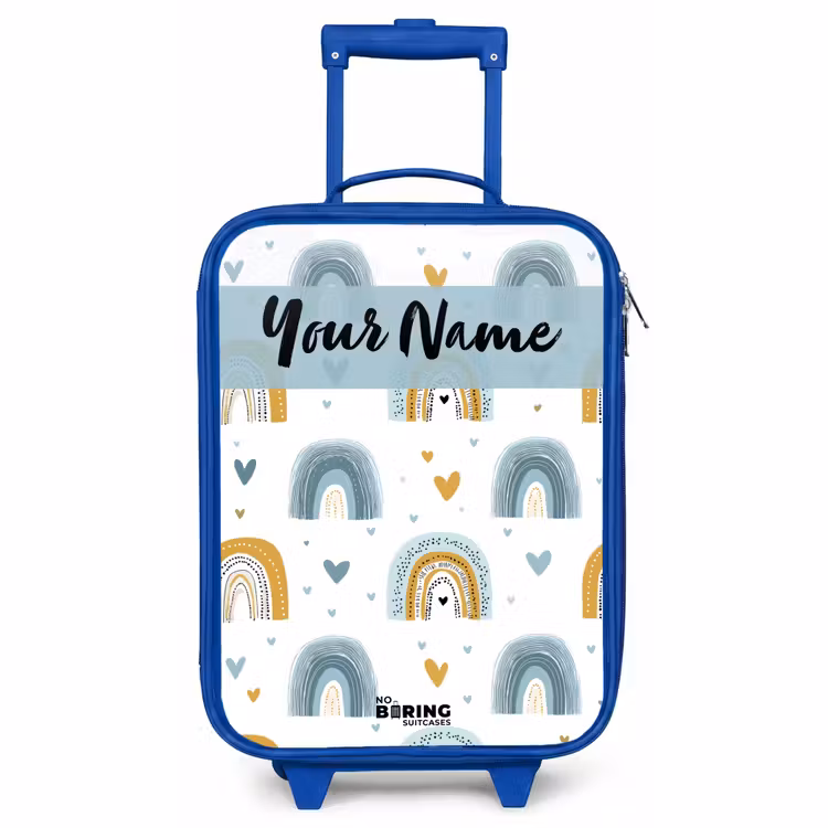 Children's suitcase with name - Blue - Pattern - Rainbow - Hearts — 1