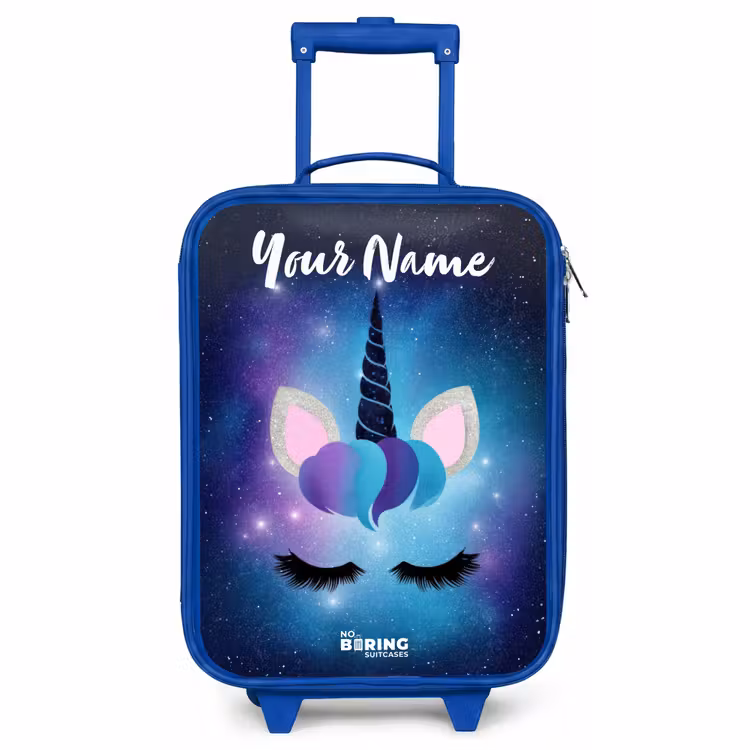 Children's suitcase with name - Blue - Unicorn - Stars - Blue — 1