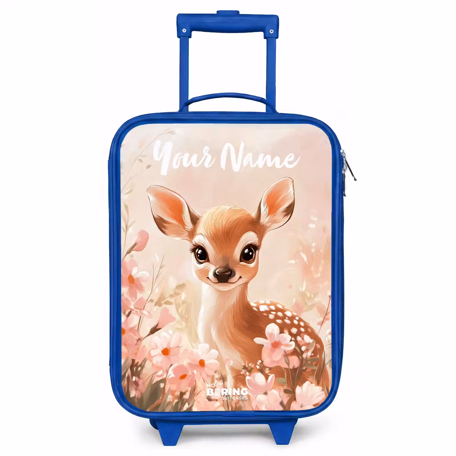 Children's suitcase with name - Blue - Deer - Flowers - Dots - Pink — 1