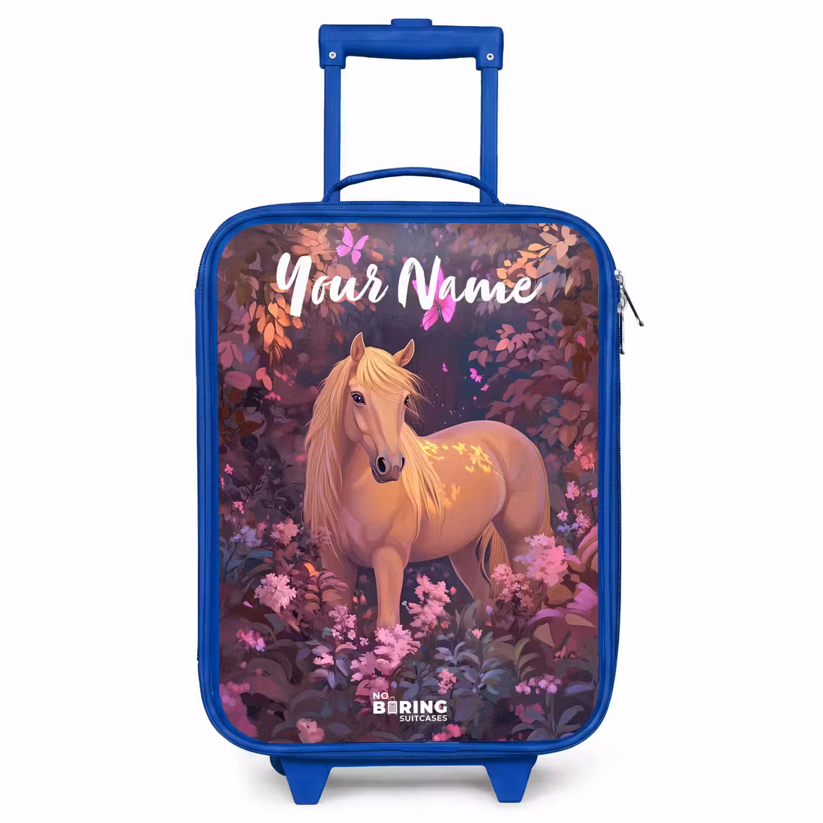 Children's suitcase with name - Blue - Horse - Flowers - Purple - Butterfly — 1