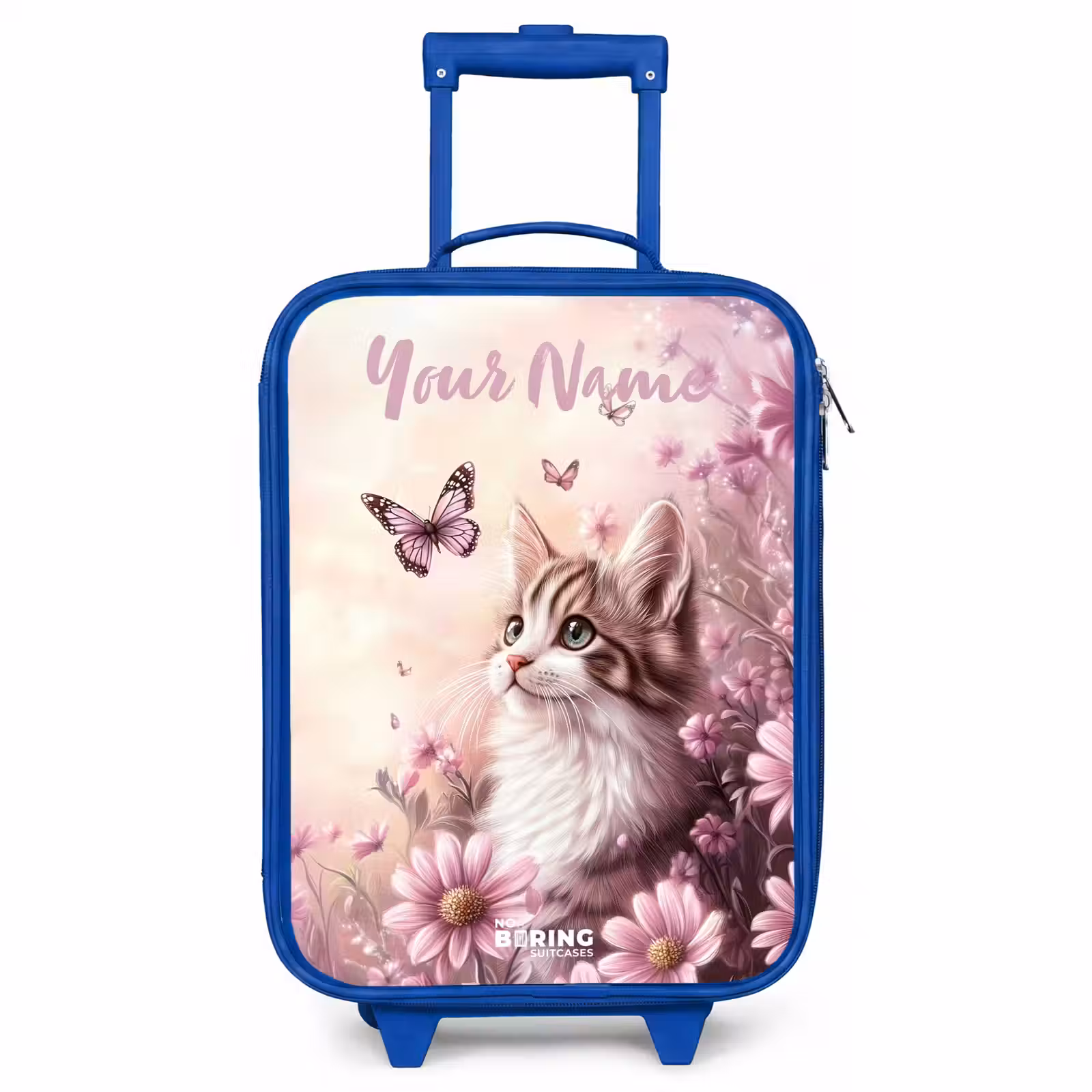 Children's suitcase with name - Blue - Kitten - Butterflies - Purple - Flowers — 1