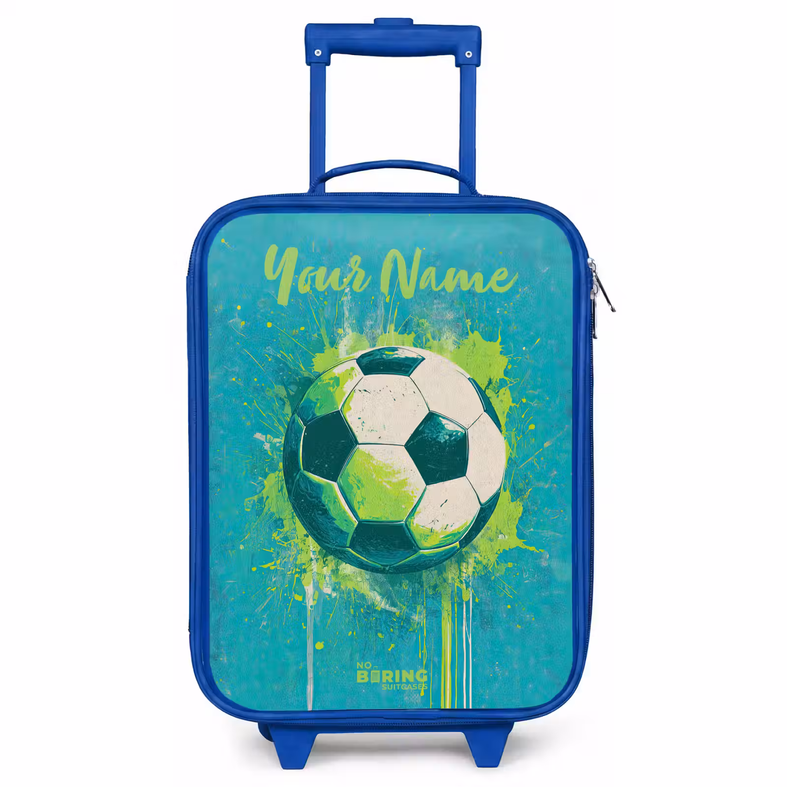 Children's suitcase with name - Blue - Soccer vibes - Paint splashes - Green - Blue — 1