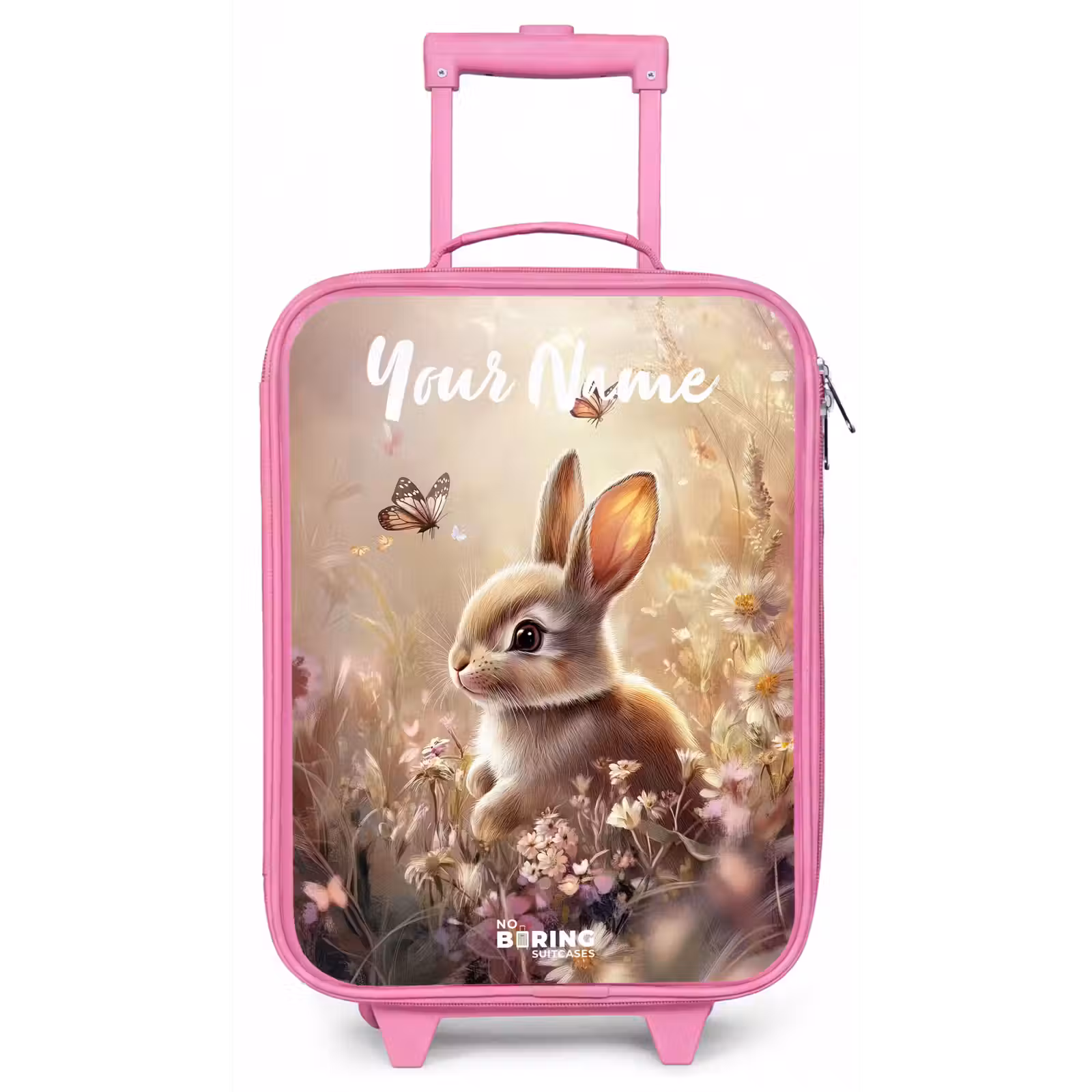 Children's suitcase with name - Pink - Bunny - Brown - Flowers - Butterflies — 1