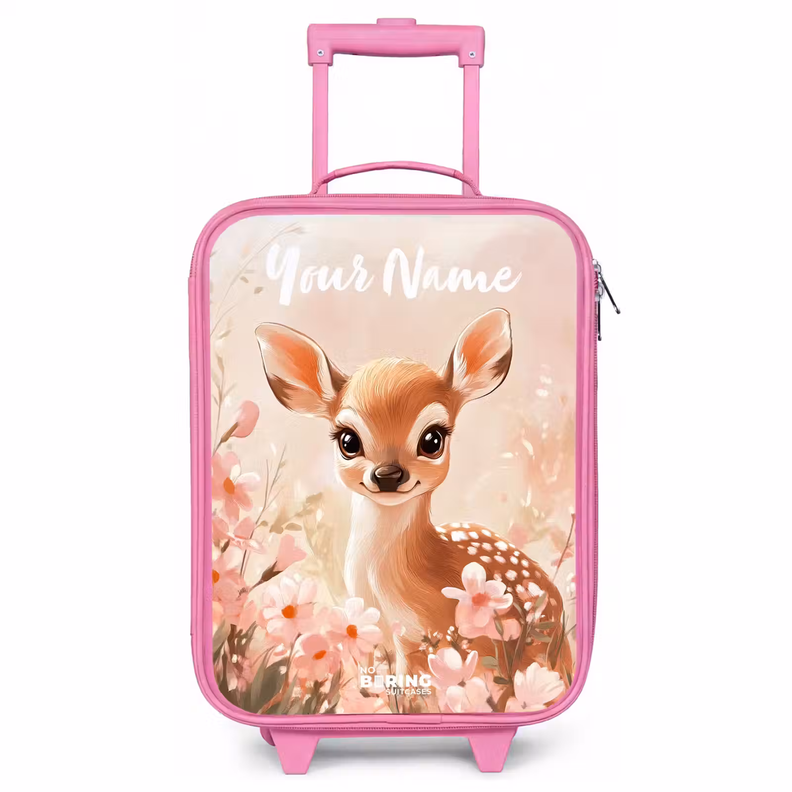 Children's suitcase with name - Pink - Deer - Flowers - Dots - Pink — 1