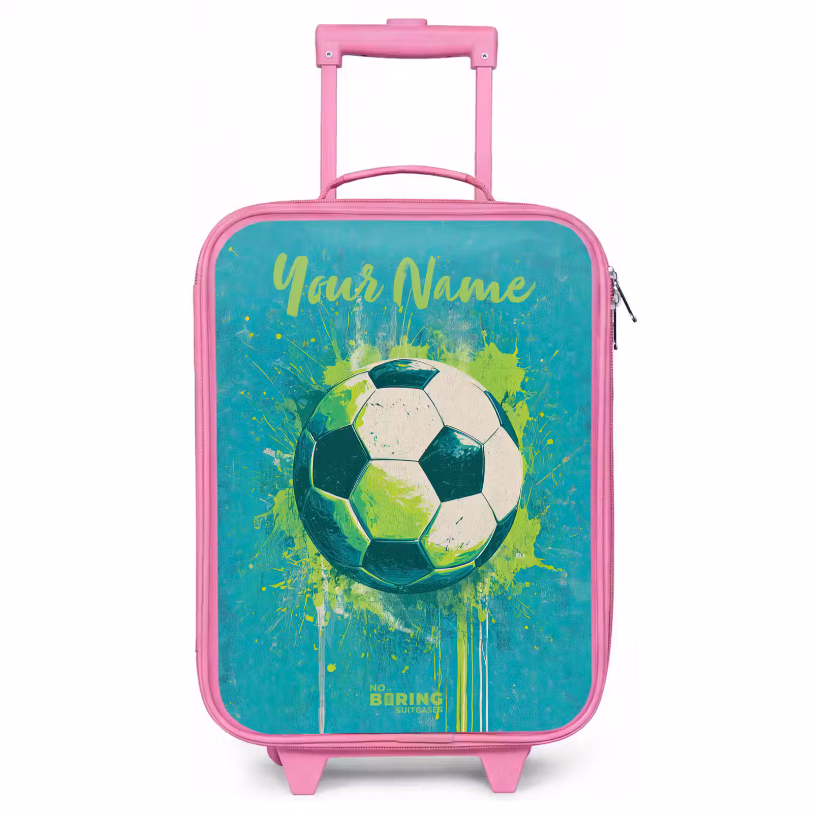 Children's suitcase with name - Pink - Soccer vibes - Paint splashes - Green - Blue — 1
