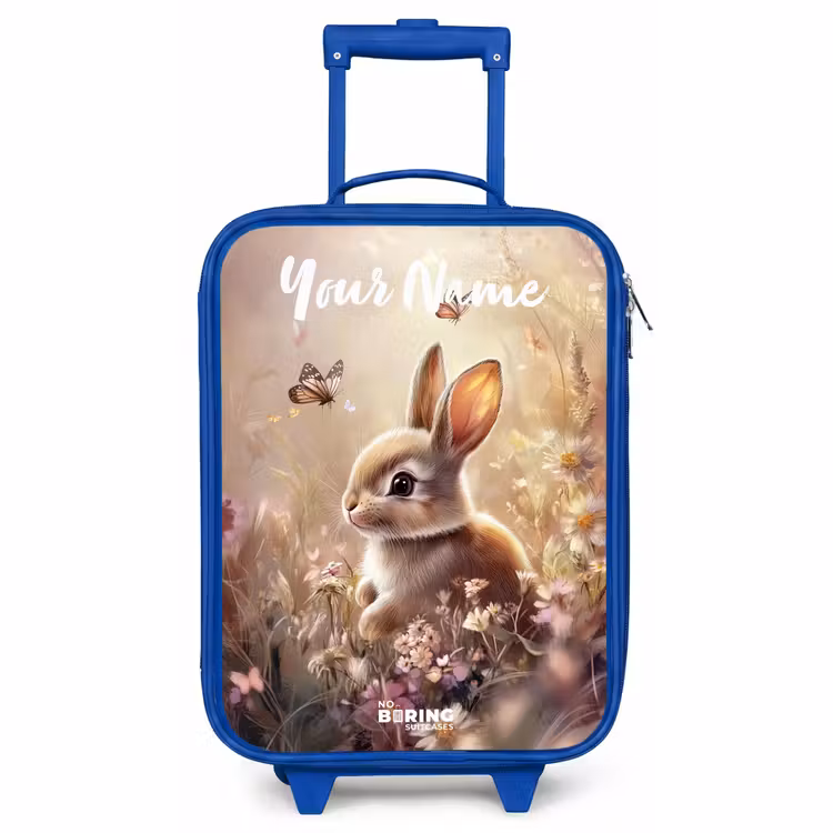 Children's suitcase with name - Blue - Bunny - Brown - Flowers - Butterflies — 1