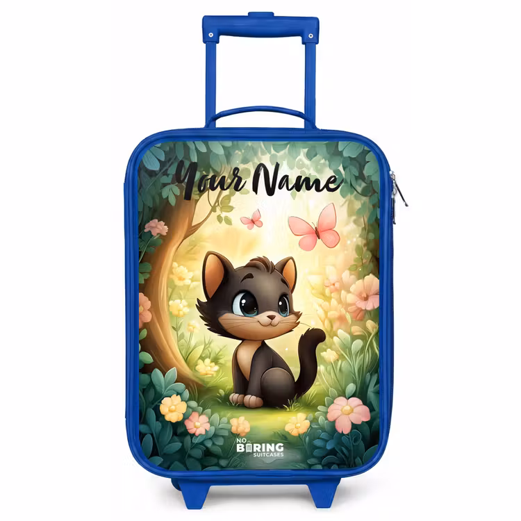 Children's suitcase with name - Blue - Cat - Butterfly - Flowers — 1