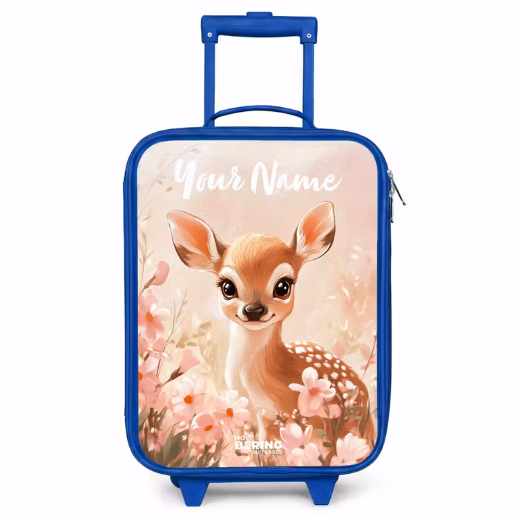 Children's suitcase with name - Blue - Deer - Flowers - Dots - Pink — 1