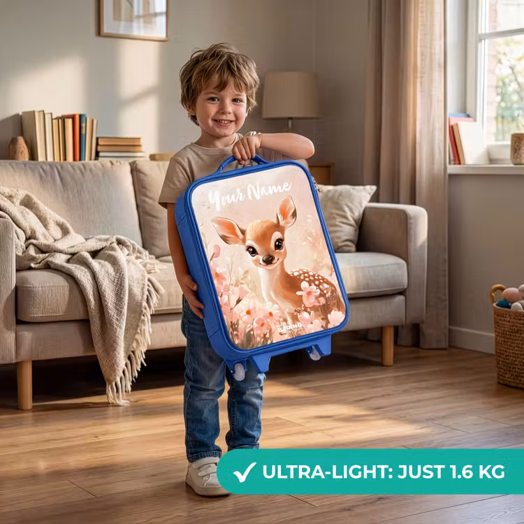 Children's suitcase with name - Blue - Deer - Flowers - Dots - Pink — 3