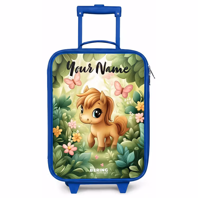Children's suitcase with name - Blue - Horse - Flowers - Butterflies — 1