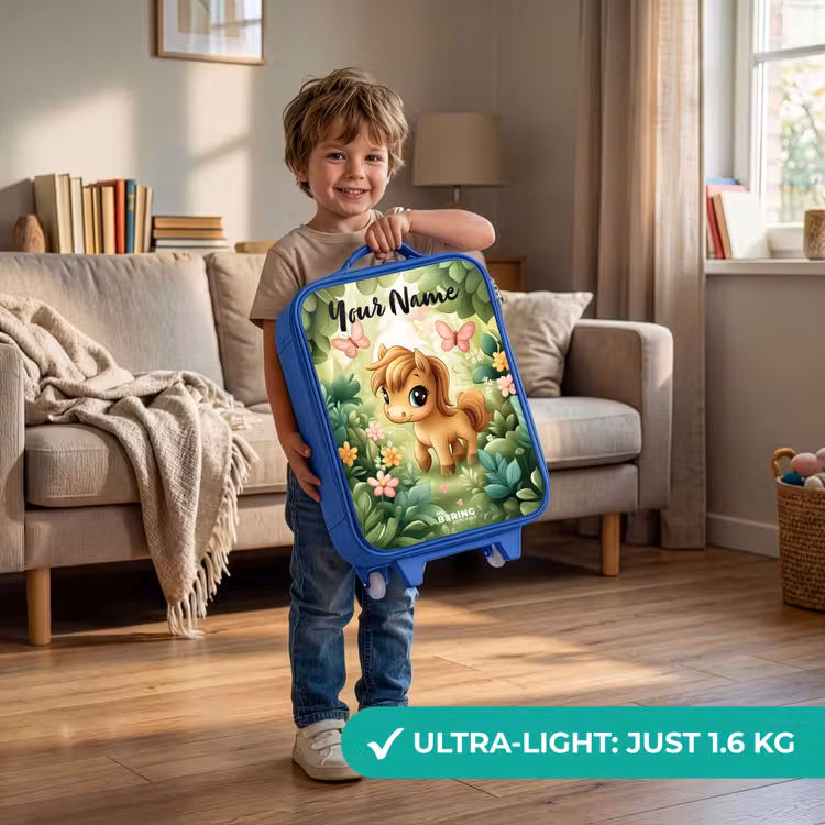 Children's suitcase with name - Blue - Horse - Flowers - Butterflies — 3
