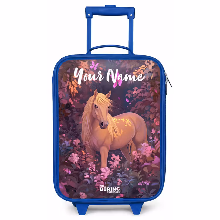 Children's suitcase with name - Blue - Horse - Flowers - Purple - Butterfly — 1