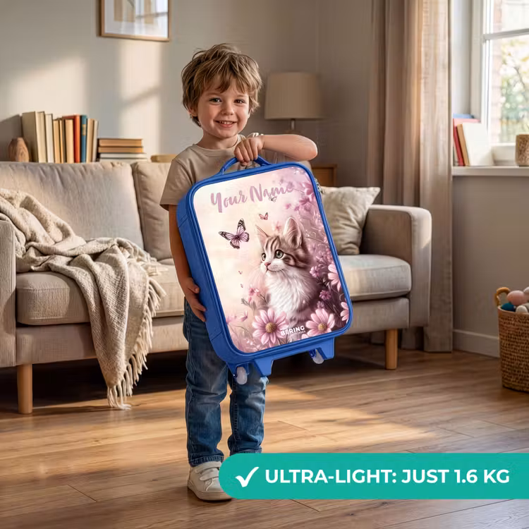 Children's suitcase with name - Blue - Kitten - Butterflies - Purple - Flowers — 3