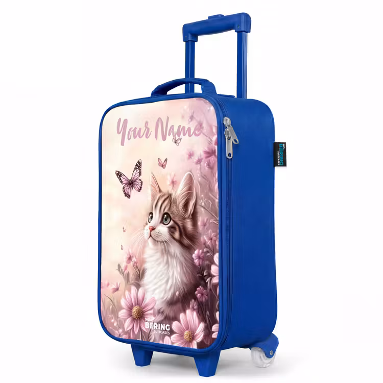 Children's suitcase with name - Blue - Kitten - Butterflies - Purple - Flowers — 5