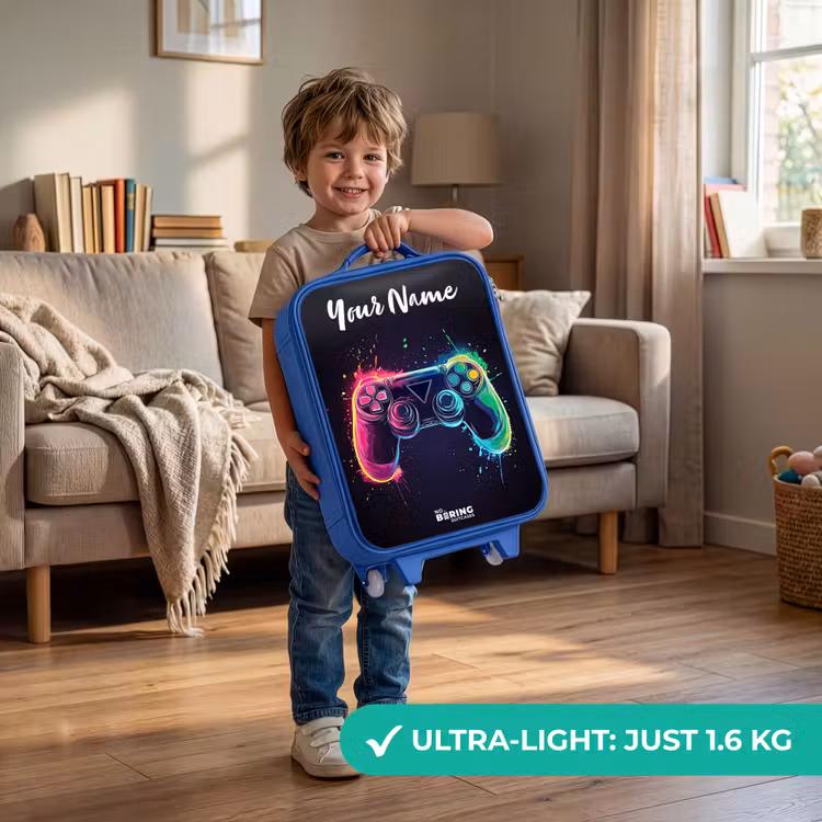 Children's suitcase with name - Blue - Neon - Controller - Paint splashes - Game — 3