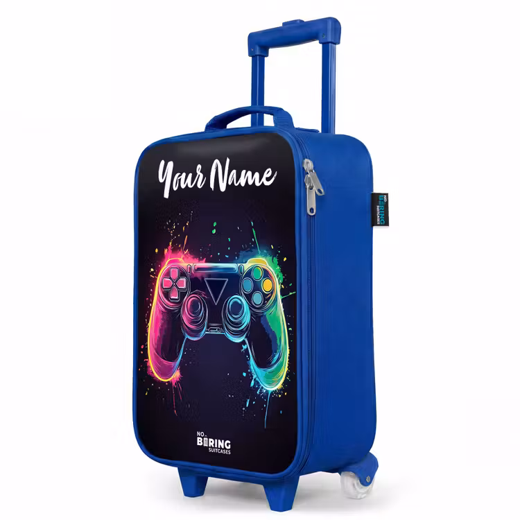 Children's suitcase with name - Blue - Neon - Controller - Paint splashes - Game — 5