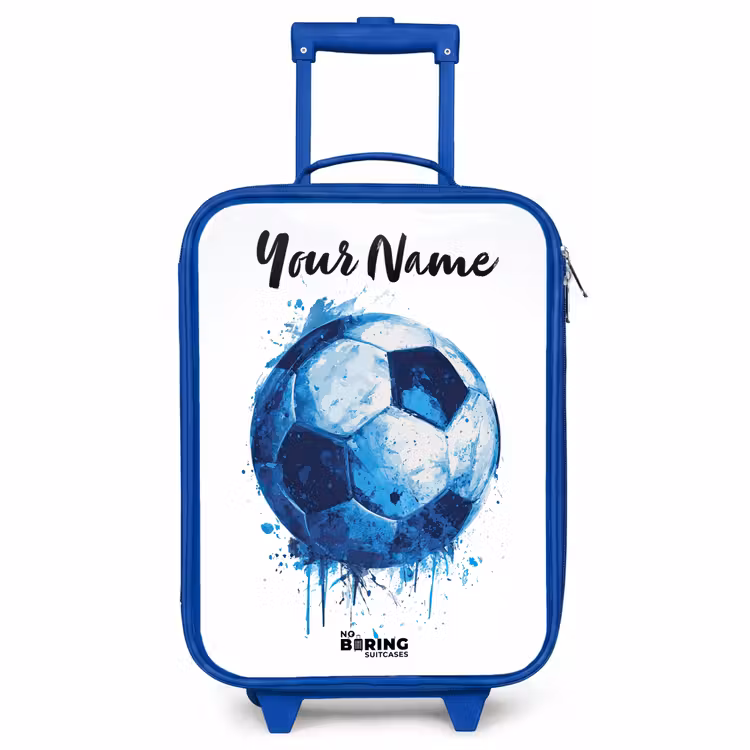 Children's suitcase with name - Blue - Soccer vibes - Ink splashes - Blue — 1
