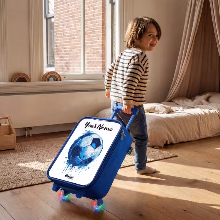 Children's suitcase with name - Blue - Soccer vibes - Ink splashes - Blue — 2