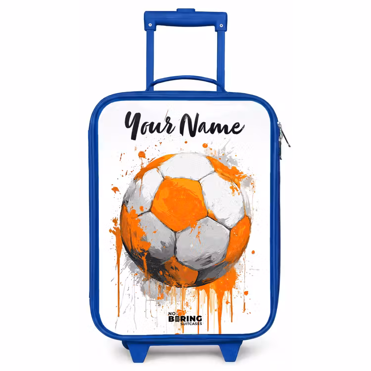 Children's suitcase with name - Blue - Soccer Vibes - Paint - Orange — 1