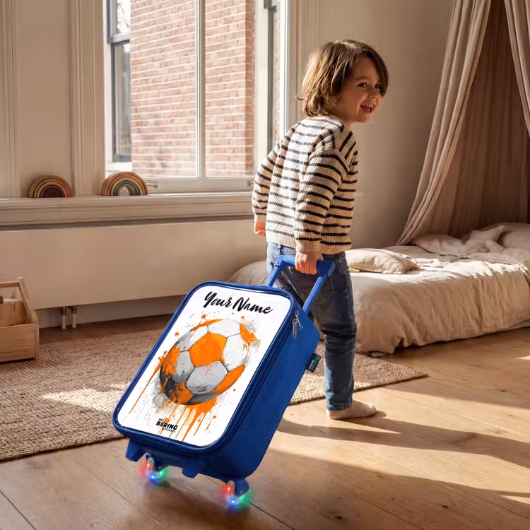 Children's suitcase with name - Blue - Soccer Vibes - Paint - Orange — 2