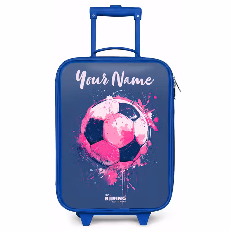 Children's suitcase with name - Blue - Soccer vibes - Paint - Pink - Blue — 1