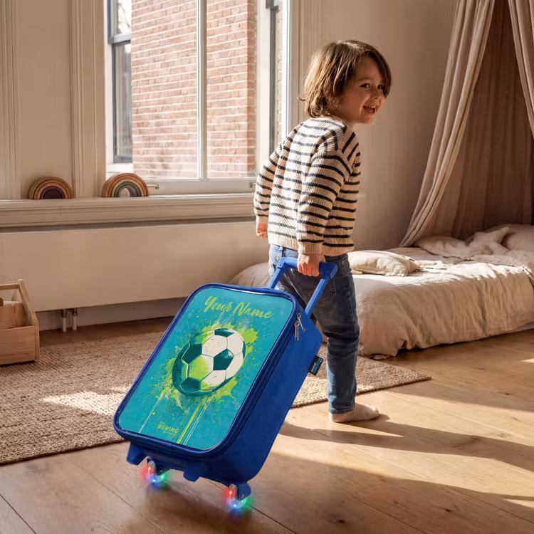 Children's suitcase with name - Blue - Soccer vibes - Paint splashes - Green - Blue — 2
