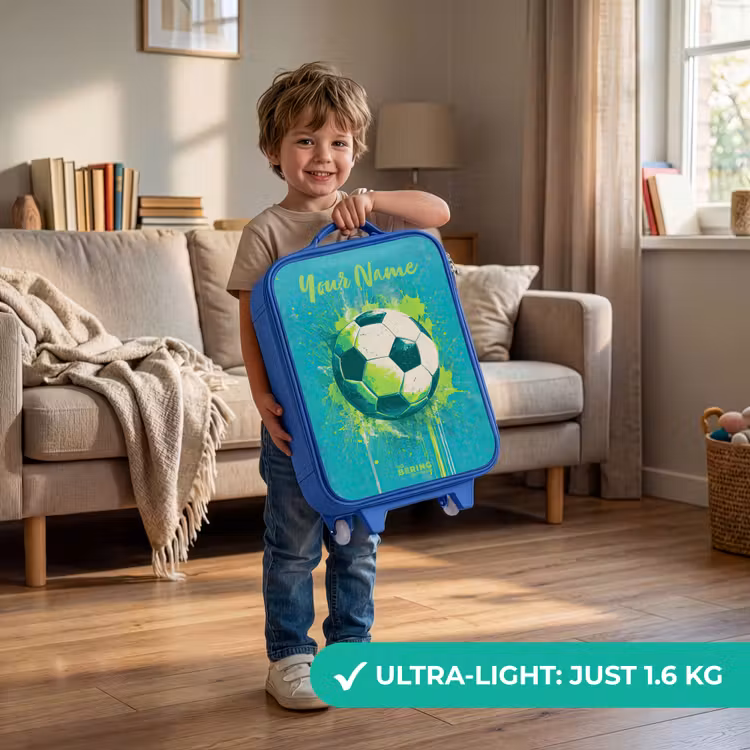 Children's suitcase with name - Blue - Soccer vibes - Paint splashes - Green - Blue — 3