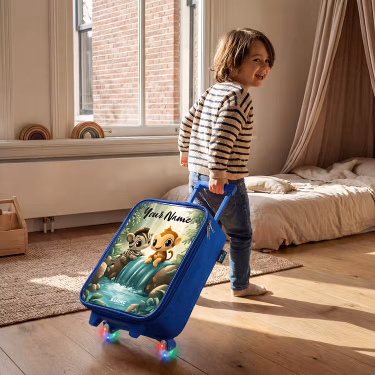 Children's suitcase with name - Blue - Zebra - Monkey - Waterfall - Rocks — 2