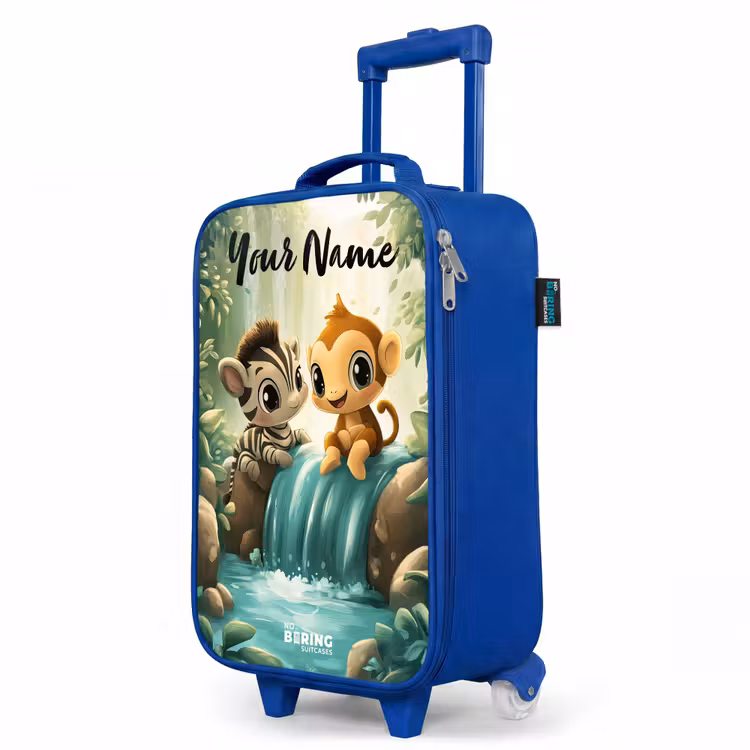 Children's suitcase with name - Blue - Zebra - Monkey - Waterfall - Rocks — 5